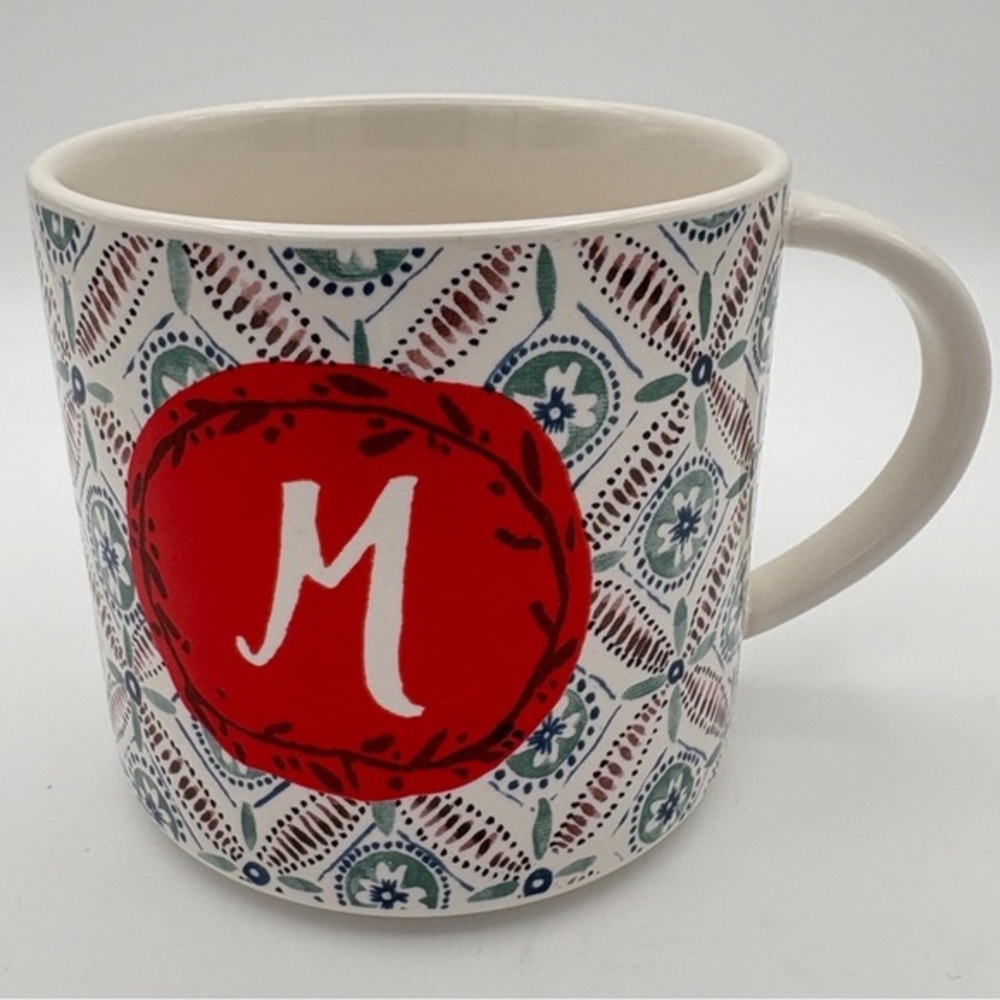 ANTHROPOLOGIE Oscar Wilde ceramic mug coffee cup Patterned with Red Accent